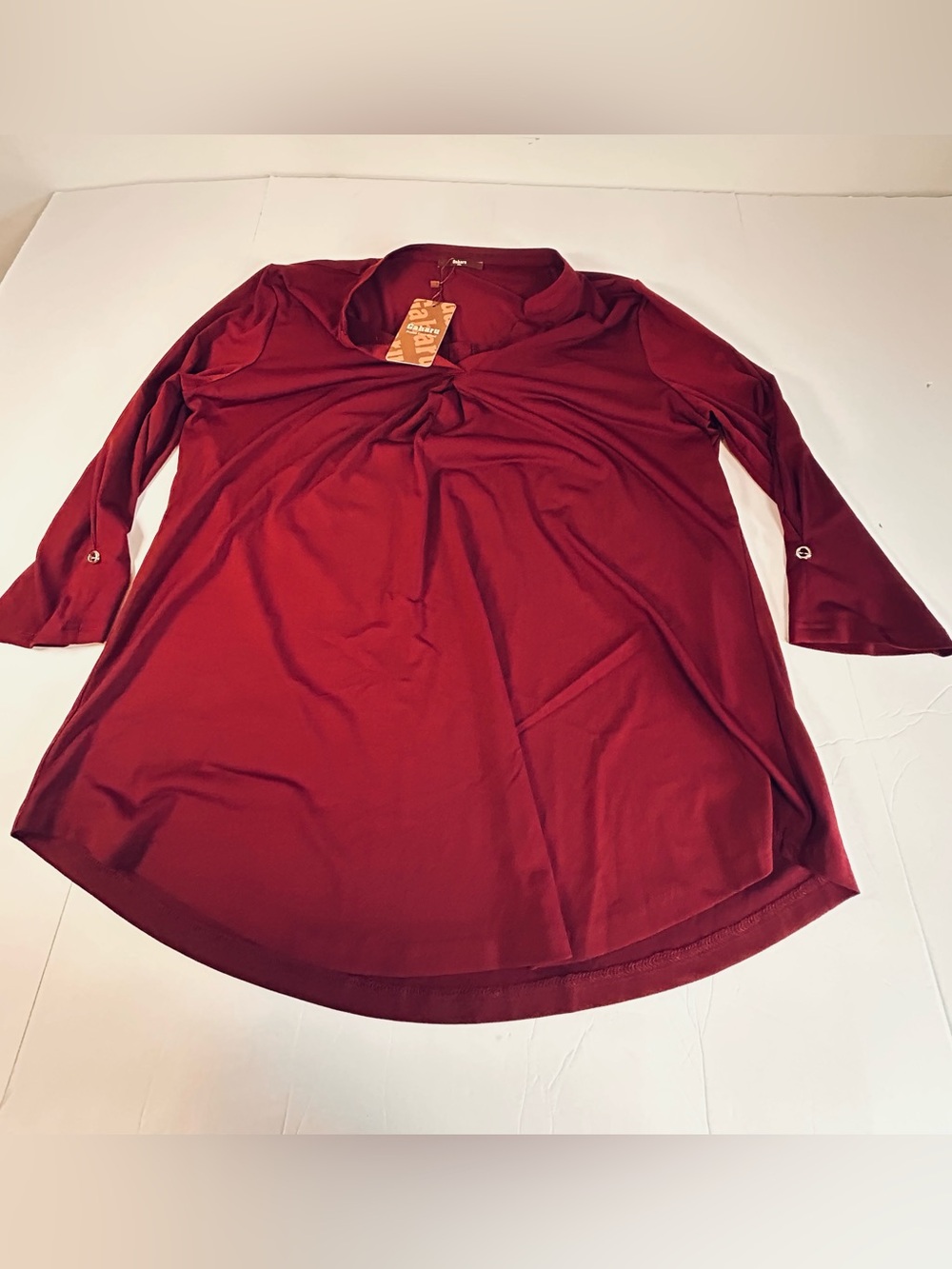 V-neck 3/4 Sleeve Tunic Top - burgundy/maroon
